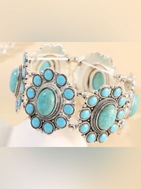 Turquoise Floral Cluster Stretch Bracelet - Women Jewelry